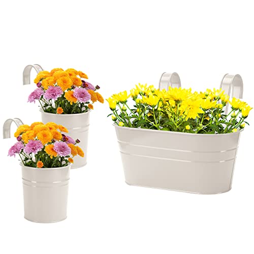 Caluself Metal Iron Hanging Flower Pots,Fence Hanging Bucket Pots With Detachable Hooks Balcony Planters Railing Hanging Garden Home Decoration(#1) #TOP5