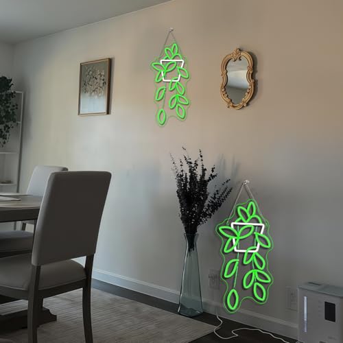 Image of Pothos Pots Neon Sign Botanical LED Wall Decor for Plant Shops, Home Gardens & Green Spaces, USB-Powered with Adjustable Brightness Design