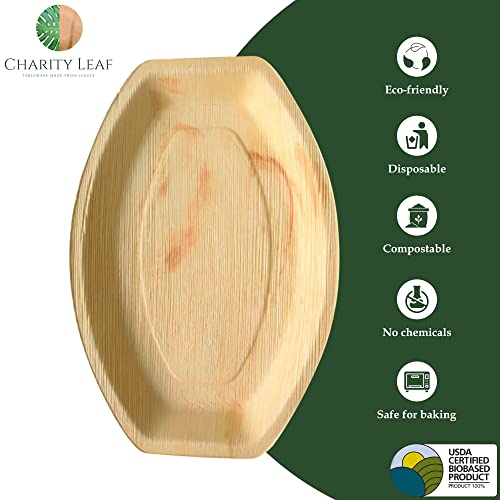 Charity Leaf Disposable Palm Leaf 13\" x 9\" Trays (25 pieces) Bamboo Like Serving Platters, Disposable Boards, Eco-Friendly Dinnerware For Weddings, Catering, Events