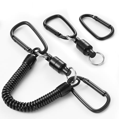 BEIHOO マグネットリリーサー 【耐荷重5kg】 磁石 強力 マグネットリリース スプリングコード付 釣りネット アクセサリ 吊り下げ 落下防止 アウトドア キャンプ 登山 道具 コンパクト 軽量 携帯便利 (スプリングコード*1, ブラック*2)のサムネイル