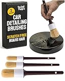 Boars Hair Ultra Soft Car Detail Brushes - Set of 3 - Perfect for Washing Emblems Wheels Interior Upholstery Air Vents, NO METAL Brush Parts