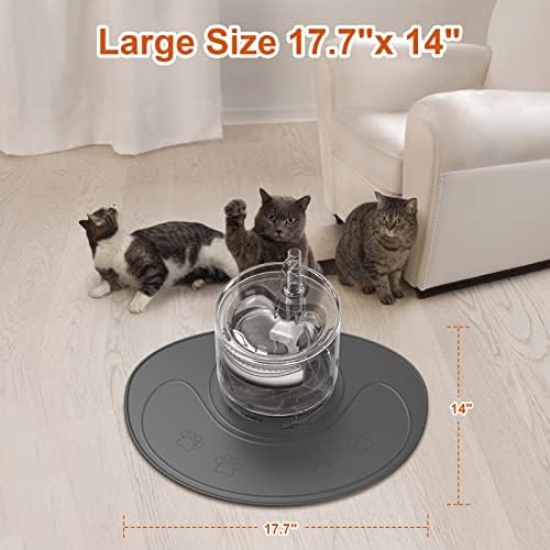NPET Cat Dog Food Mat, Silicone Cat Feeding Mat, Non Slip Waterproof Cat Bowl Mat with Raised Edged , Pet Feeding Mat for Cat and Dog, 45 x 35.5 cm, Grey