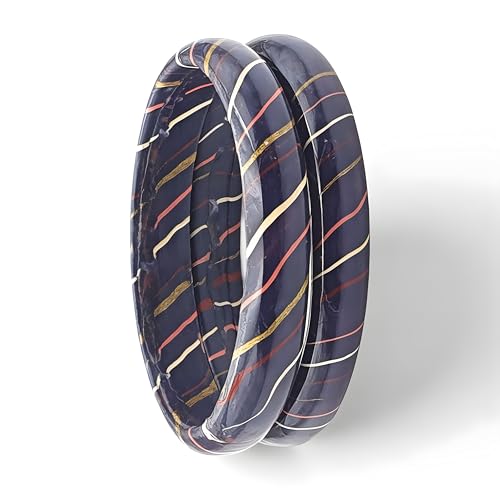 Image of Traditional Rajasthani Lac Bangles for Women and Girls, Jaipuri Lahariya Design Lakh Lah Kada, Multicolor Striped Pattern, Red Green Maroon Sky Blue Pink Purple Yellow Grey Set of 2
