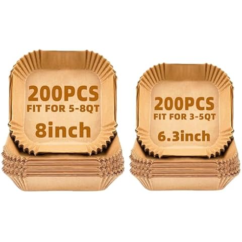 Air Fryer Liners Disposable,200Pcs Parchment Paper,LYHOLKEER 8INCH Disposable Air Fryer Paper Liners for 5-8QT Air Fryer / 200Pcs 6.3IN Disposable Air Fryer Paper Liners for 3-5QT Air Fryer Cover