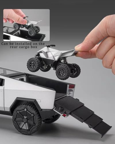 Image of DREAMY DEN Tesla Cybertruck 1:32 Die-Cast Metal Toy Car for Kids, Premium Alloy Pull Back Model with Openable Doors, Light & Music, Miniature Truck Gift for Boys, Colour as Per Stock