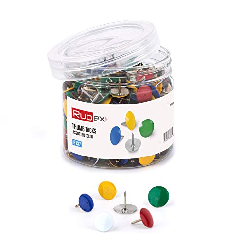 Rubex Push Pin, Colorful Push Pins, Assorted Plastic Head, Standard Thumb Tacks with Steel Point, Push Pins for Cork Boards for Walls, Poster Board or Pin Board, 500 PCS