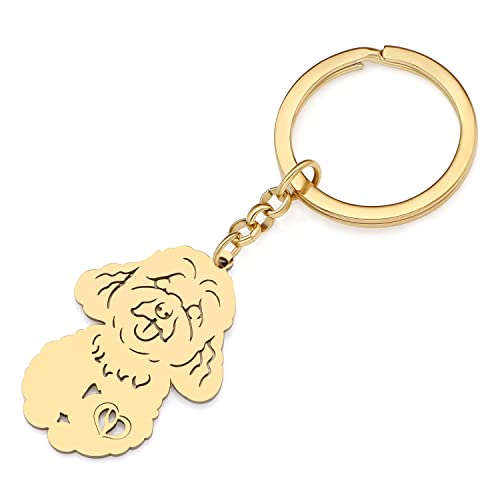NEWEI Edelstahl Hund Schlüsselanhänger Cute Pet Hund Schlüsselanhänger für Frauen Mädchen Geldbörse Autoschlüssel Charms (Gold Plated Pudel)