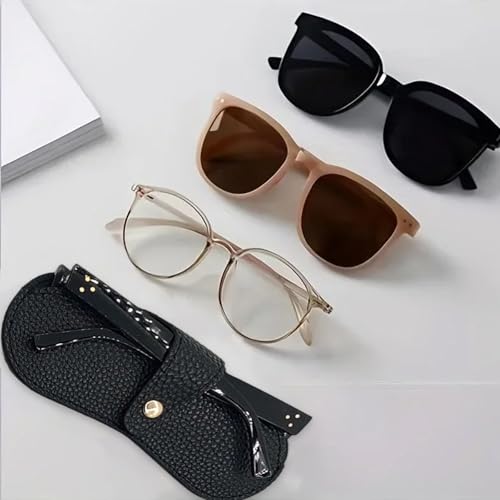 Image of Leather Sunglasses Bag Travel Glasses Case Holder Soft Leather Sunglasses Storage Case, Fashion Sunglass Organizer Case for Daily Use Travel 3 Pcs, Black