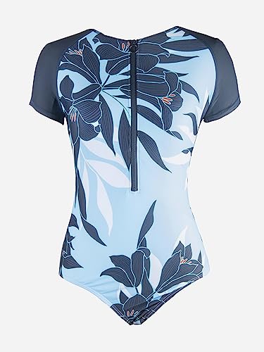 Image of CUPSHE Women's Rash Guard One Piece Swimsuit Short Sleeve Zip Up | Non-Removable Cups, Medium Support, Front Zip, Mock Neck, Fully Lined, UV Swim Shirt, Sporty Bathing Suit