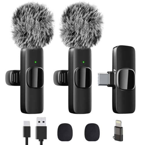 Image of GADGETSWEAR AI K9 Dual Wireless Lavalier Microphone with Furry Windshield, Collar Mic for Android, iPhone & USB Devices, Noise Cancelling Mic for Vlogging, YouTube, Reels, Interviews & Video Recording
