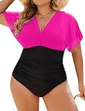Blooming Jelly Women's Plus Size Swimsuit One Piece Tummy Control Bathing Suit Modest Slimming Swim Suits 2025（Hot Pink and Black, 3X-Large