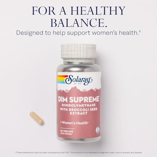 Image of SOLARAY DIM Supreme - Supplement 100mg - Diindolylmethane Complex with Broccoli Seed Extract and Bioflavonoids - Women's Health and Balance Support - 60-Day Guarantee - 60 Servings, 60 VegCaps