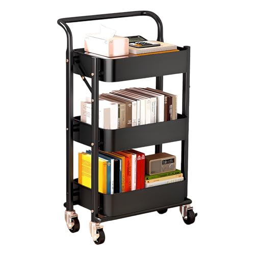 3段ワゴン ブラック キャスター付き スチール製 幅45cm x 奥行29cm x 高さ87cm 収納ラック キッチンワゴン 隙間収納 スリム設計 キッチン収納 洗面台下収納 押入れ収納 ランドリーワゴン コンパクト 多目的 移動式 調味料ラック 洗濯機ラ