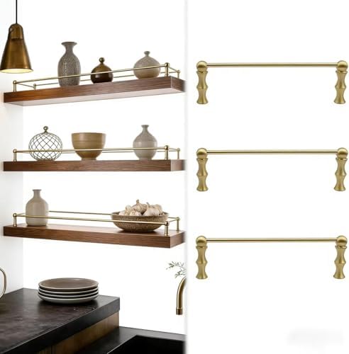 Brass Kitchen Shelf Railing 31in, Anti-Fall Metal Guardrail for Cabinets, Durable Shelf Fence with 2 Spindles - Perfect for Home Organization and Safety