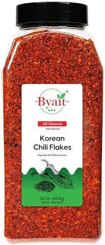 Byait Gochugaru Korean Chili Flakes 16 Oz (1 LB), Medium Hot, 100% Pure Red Chili Pepper Flakes for...