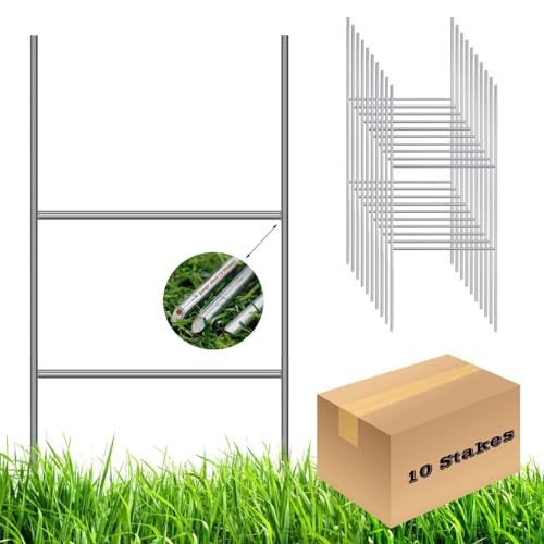 10 Pack H Frame Wire Stakes 20 x10 inch 9 Gauge Galvanized Wire -Yard Sign Stakes Fit for 4mm, 5mm Corrugated Signs, Heavy Duty Metal Step Stakes