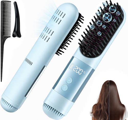 Cordless Hair Straightener Brush with Cool Air, 5-in-1 Portable Ionic Frizz-Free Straightening...