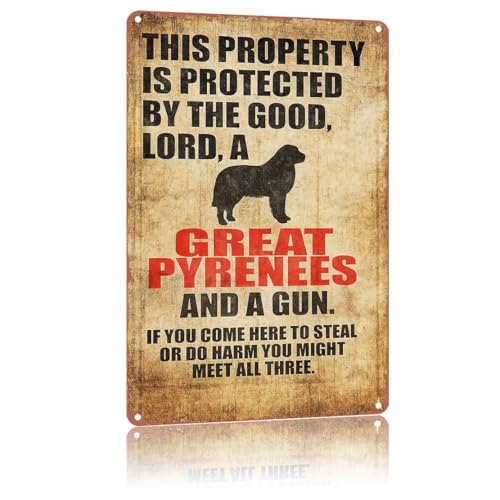 Retro Metal Sign Great Pyrenees Warning,Text Art Poster Home Wall Decor, For Bedroom, Living Room, Bar, Restaurants,Fence,Etc.Tin Sign 8×12 Inch
