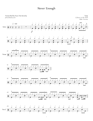 Tarja - Never Enough: Drum Sheet Music (English Edition)