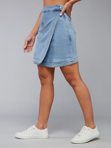 Image of Dolce Crudo Women's Flared High-Rise Stretchable Denim Maxi Skirt