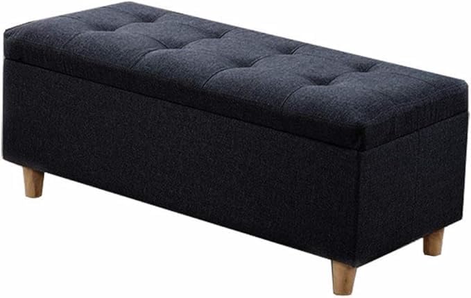 Table à thé pouf en tissu de lin noir et grand tabouret de lit bas