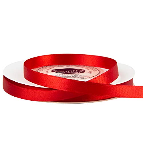 Vatin Solid Color Double Faced Red Satin Ribbon 3/8" Wide 50-Yards Long Perfect For Wedding Decor, Crafts, Bow Making, Sewing, Gift Package Wrapping And Other Projects #TOP3