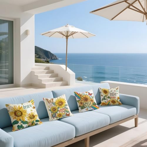 Housse de coussin 50x50cm jaune extérieur imperméable canapé - 4