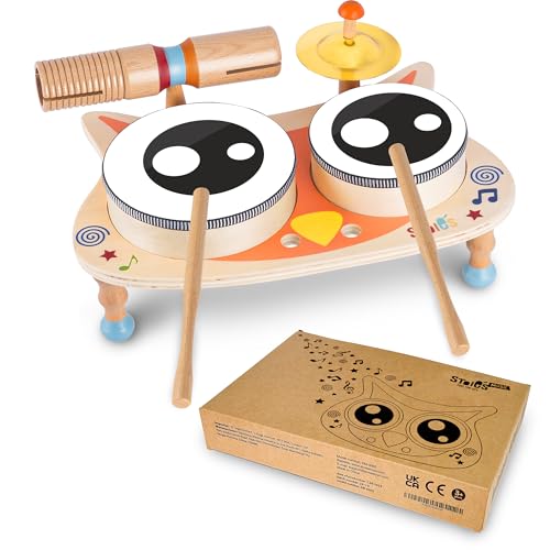 Stoie's Owl Drum Set for Babies and Toddlers 3-5 Years Old- Wooden Percussion Musical Instruments for Kids with Cymbals, Tambourines, Drumsticks, Durable, Safe to Play, Clear Sound, Easy-to asseble