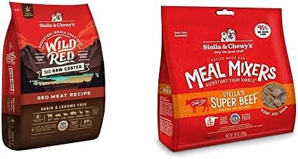 Stella & Chewy's Wild Red Raw Coated Kibble Dry Dog Food Grain Free Red Meat Recipe, 21lb Bag + Freeze-Dried Raw Meal Mixers Dog Food Topper Stella's Super Beef Recipe, 18oz Bag
