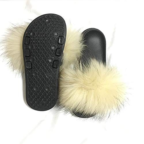 Yu Li Womens Luxury Real Raccon Fur Slippers Slides Indoor Outdoor Flat Soles Soft Summer Shoes4