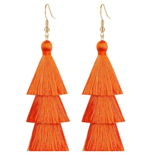 3 Tier Layered Colorful Tassel Earrings Bohemian Big Dangle Drop Fashion Jewelry Earrings for Women Valentine Birthday Party.