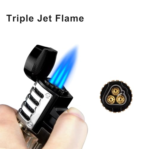 Encendedor con llama triple a prueba de viento, azul miniatura 2