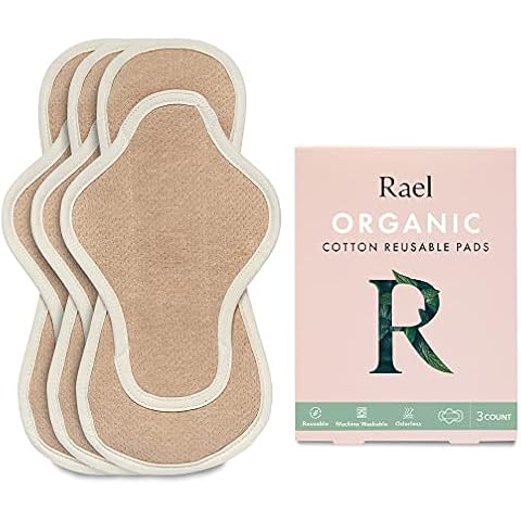 Rael Reusable Pads Menstrual, Organic Cotton Cover Pads - Postpartum Essential, Regular Absorbency, Thin Cloth Pads, Leak Free, Washing Machine Safe, Menstrual Pads with Wings (3 Count, Regular) Cover