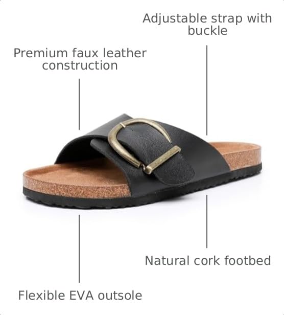 Image of Sandals Women Wide Width, Cork Footbed Arch Support Summer Beach Slide Sandals, Adjustable Strap for Wide Feet