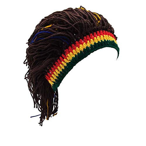 Image of Funny Rasta Wig Beard Hats Knitted Jamaican Rasta Beanie Hat with Dreadlocks Christmas Halloween for Men Women