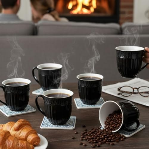 Image of Clay Craft Fine Ceramic Tea Cups Set of 6| 200 Ml Elegant Textured Cups with Comfortable Handle | Ideal for Tea| Coffee| Home Use & Gifting