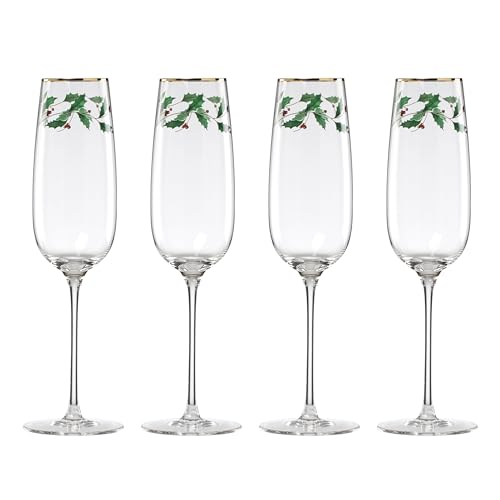 Lenox Holiday Decal Champagne Flutes, 11oz, Christmas Set of 4