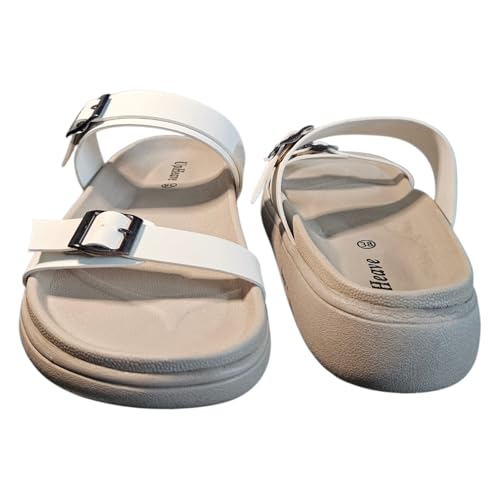 Image of Women's Vegan Leather Flat Sandals | Stylish Ladies Sandal with Cushioned Footbed | Lightweight & Waterproof EVA Sole | Comfortable Everyday Wear