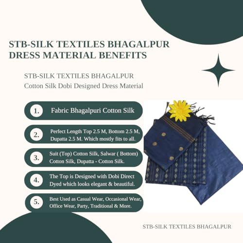 Image of STB-SILK TEXTILES BHAGALPUR Women's Bhagalpuri Cotton Silk Unstitched Salwar Suit Dress Material With Dupatta