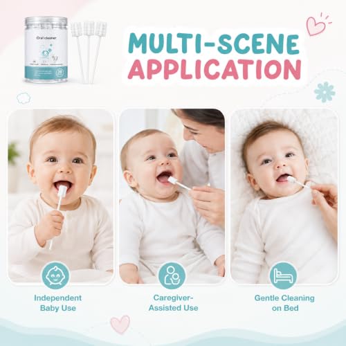 Image of Baby Oral Cleaner Swabs for Newborn & Infants (0-36 Months) | Disposable Tongue & Gum Cleaning Sticks | Soft Cotton Gauze | 360 Gentle Oral Care | Individually Packed | 30 PCS