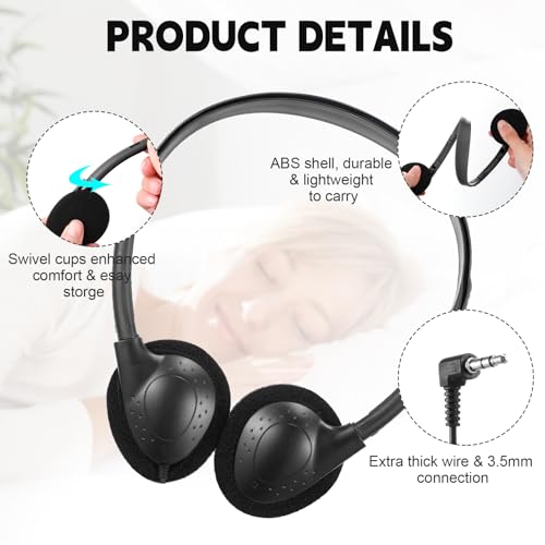 Image of Konohan 10 Pack Headphones Bulk Headphone for School Classroom Student Wired Headphones Adjustable with 3.5 mm Jack for Adults (Black)