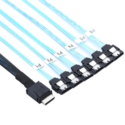 AoQhir PCIe Oculink SFF-8611 4i - 6X SATA 7P ���X�P�[�u�� ? 12Gbps �����T�[�o�[�n�[�h�h���C�u�R���o�[�^�[�P�[�u�� 32AWG �ᑹ�����C���[ (0.5M)