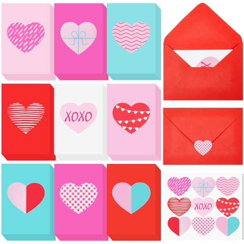 Cartes de note de coeur vierges à personnaliser avec enveloppes rouges protectrices - Lot de 100