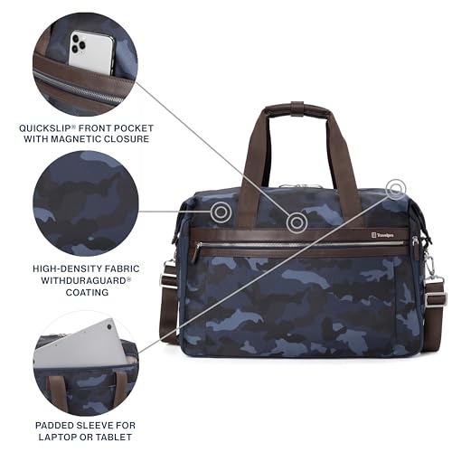 Image of Travelpro Platinum Elite Carry on Soft Travel Duffel Bag, Weekender, Gym Bag, Men and Women, Navy Camouflage, 19 Inch