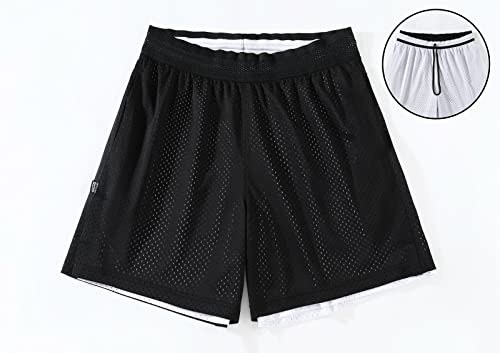 Aopaosp Men's Double-Layer Fabric 3-Inch Mesh Basketball Shorts Sports Shorts Breathable Pocket Sports Shorts(Blackwhite.3336,Medium) #TOP5