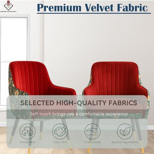 Image of Set of 2 Accent Chair for Living Room | Modern Armchair in Soft Velvet Fabric with Sturdy Legs | Premium Chair for Home Living Room Bedroom Restaurent | (Dual Fabric, Red)
