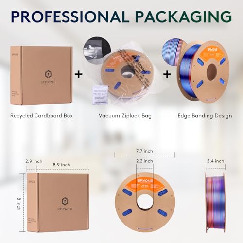 Image of ERYONE Silk Dual Color PLA Filament 3D Printer 1.75mm + /- 0.03mm, Bicolor Filament Two Tone PLA 1KG(2.2lbs) Cardboard Spool, Orange & Blue