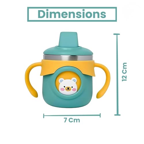 Image of THE LITTLE LOOKERS Stainless Steel Sipper Bottle 260ml | 316 Grade SS | BPA Free | Suitable for Hot & Cold | Travelling Bottle for Kids & Toddler | Training Sippy Cup with Straw /Spout (Green)