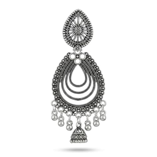 Image of Oxidized Silver Earrings for Women | Traditional Jhumka Chandbali Set | Antique German Silver Tribal Jewellery | 6 Pairs Combo