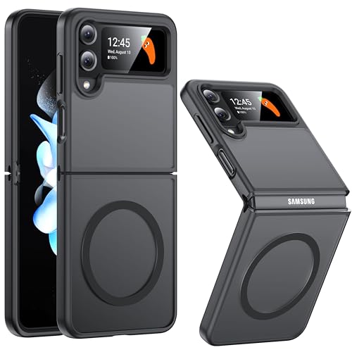 FNDMIL NO.1 Magnetic for Samsung Galaxy Z Flip 4 Case with MagSafe [Translucent Matte] [Anti-Fingerprint][Military Shockproof] Slim Hard Case with Silicone for Samsung Flip 4 Case Black